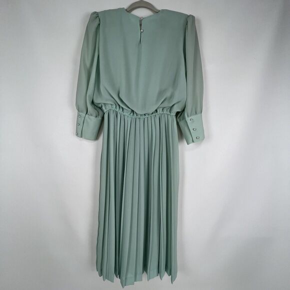 VTG 80s Dress Accordion Crochet Lace Mint Green Long Sleeve Sz 8 IN THE MOOD - Picture 3 of 16